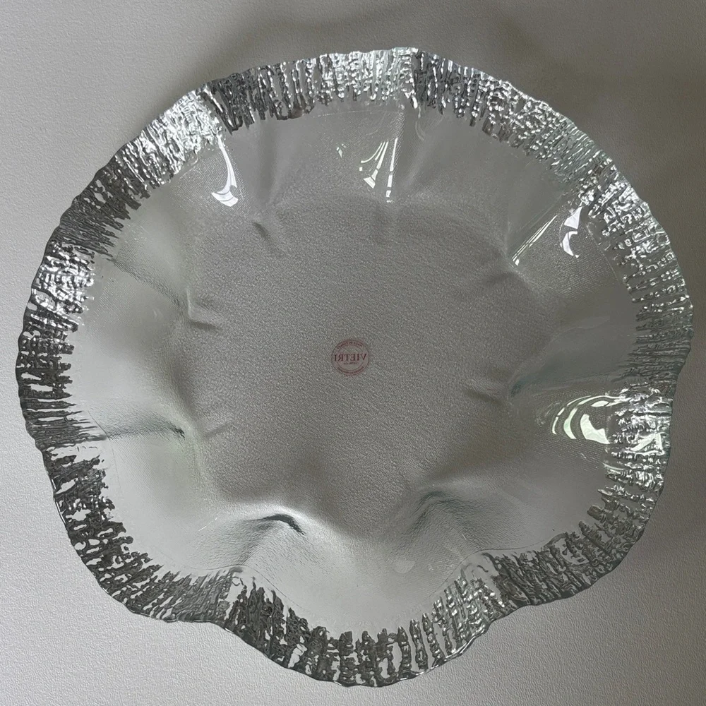 Vietri Rufolo Glass Platter in Platinum Ruffles Shimmer Entertaining Holiday